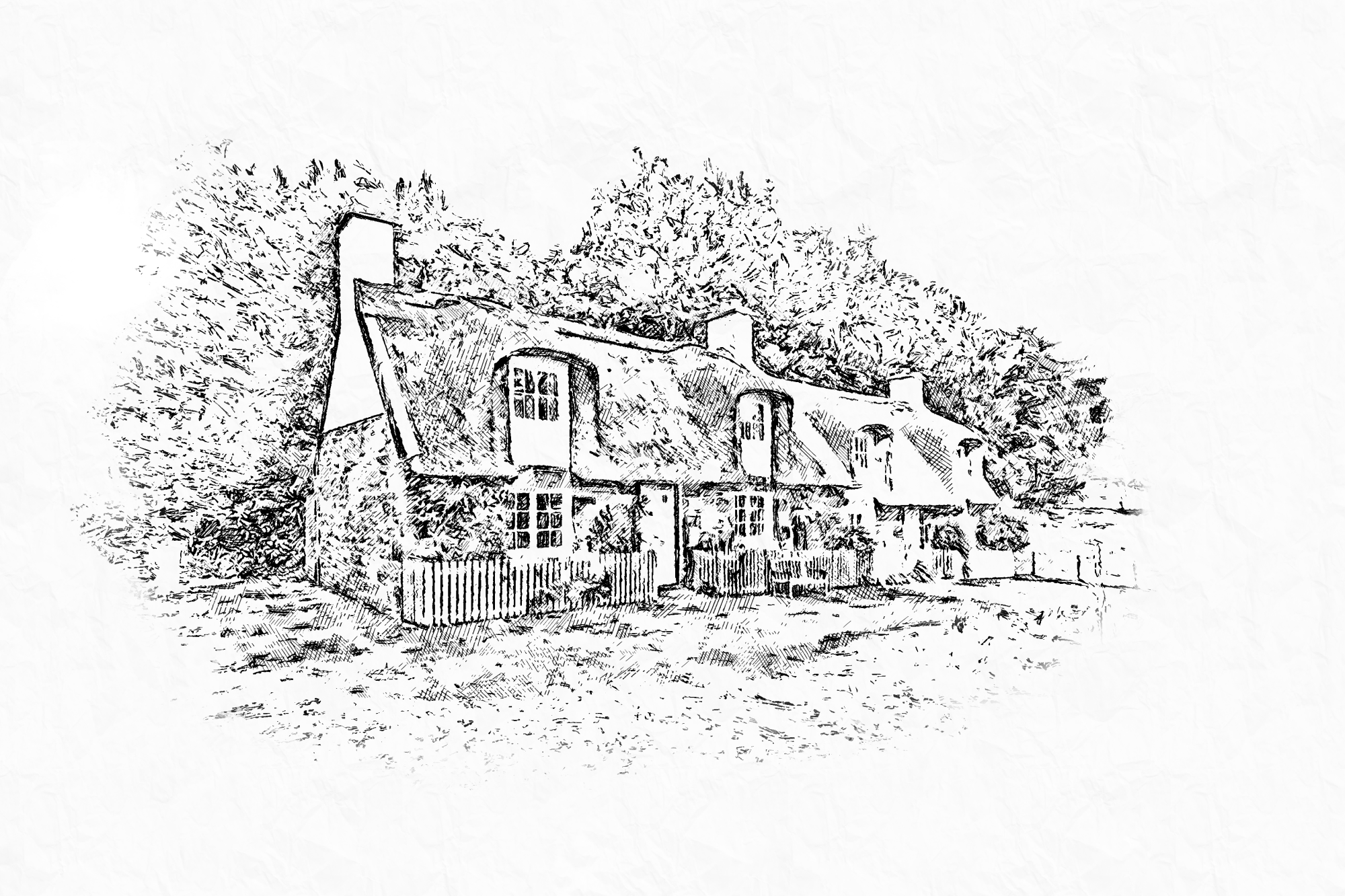 Black ink house portrait sketch